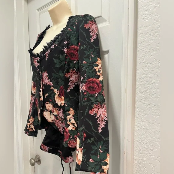 Pinup Couture Mariette Peplum Jacket In Dark Bella Roses Gabardine - Med - NWT - Picture 7 of 14